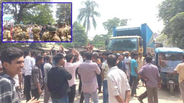 ফতুল্লায় বকেয়া বেতনের দাবিতে শ্রমিকদের সড়ক অবরোধ
