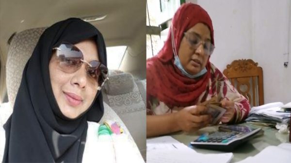 অফিসে বসেই ঘুষের টাকা গুনে ভূমি সহকারি কর্মকর্তা রোমানা করিম