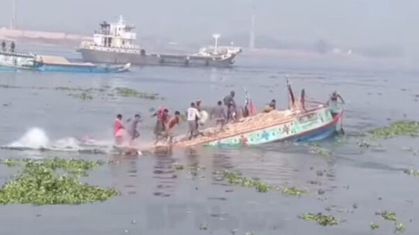 ধলেশ্বরী নদীতে ইটবাহী ট্রলার ডুবি
