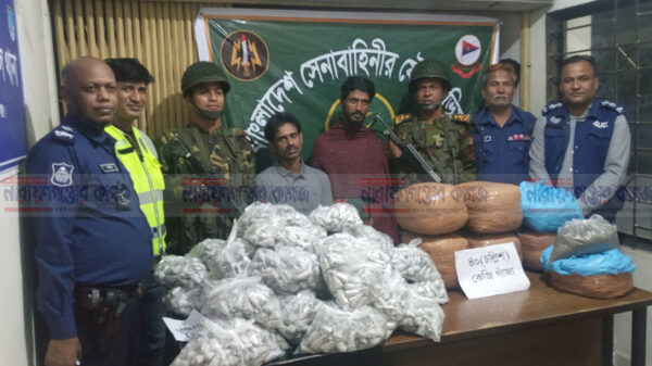 দেওভোগে যৌথ বাহিনীর অভিযানে ৪০ কেজি গাঁজা উদ্ধার, গ্রেফতার ২